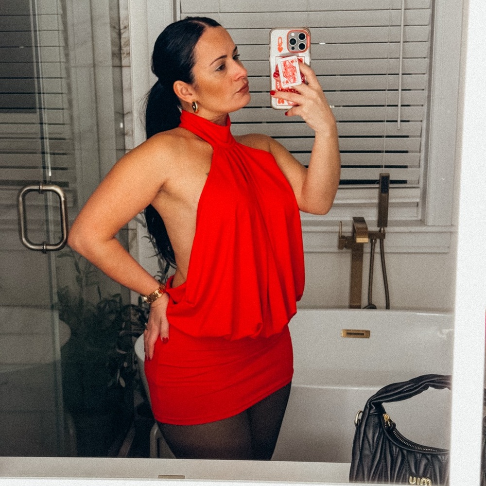 Elegant Red Halter Dress